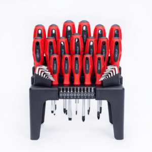 GROSLEY 44 részes csavarhúzó készlet fali tartó állványban mágneses hegyekkel