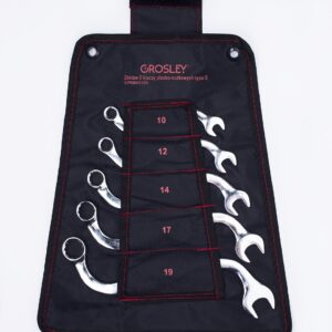 GROSLEY 5 részes S-alakú hajlított csillag-villáskulcs készlet vászontáskában