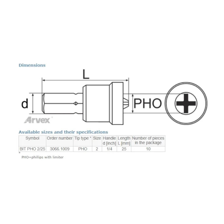 Arvex PH2 25mm-es mélységhatárolós behajtóhegy S2 acélból gipszkartonhoz