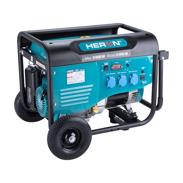 HERON 8896413 benzinmotoros áramfejlesztő 5,5 kVA, kerekes vázzal
